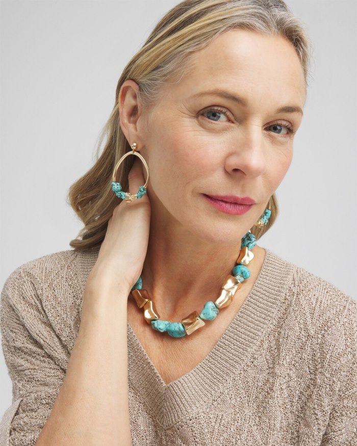 Chicos No Droop Turquoise Drop Hoops - Turq Chicos No Droop Turquoise Drop Hoops - Turq