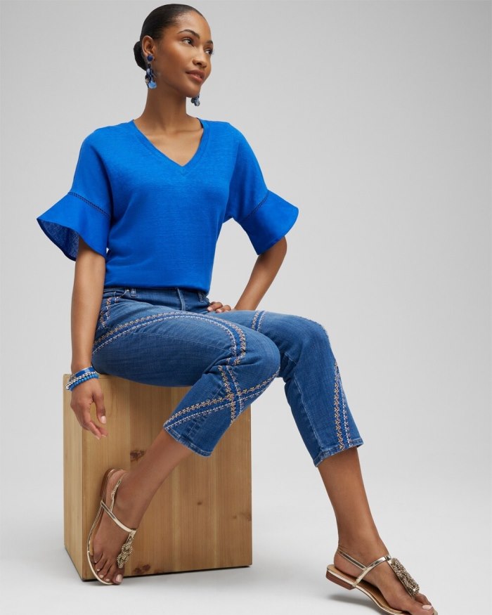 Chicos Linen Blend Flutter Sleeve Top - Nectarine Chicos Linen Blend Flutter Sleeve Top - Nectarine