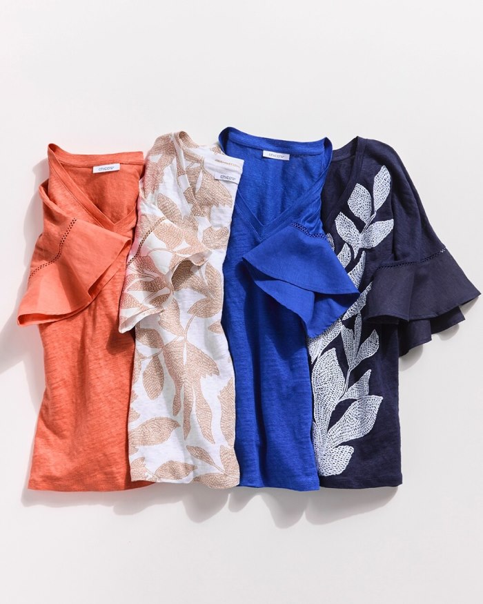 Chicos Linen Blend Flutter Sleeve Top - Nectarine Chicos Linen Blend Flutter Sleeve Top - Nectarine