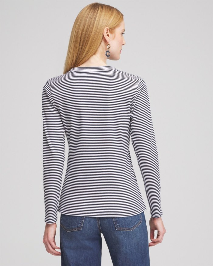 Chicos Stripe Ribbed Henley Tee - Classic Navy Chicos Stripe Ribbed Henley Tee - Classic Navy