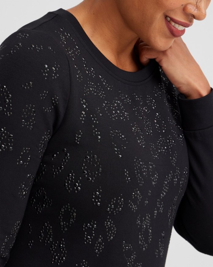 Chicos Zenergy Embellished Animal Print Top - Black Chicos Zenergy Embellished Animal Print Top - Black