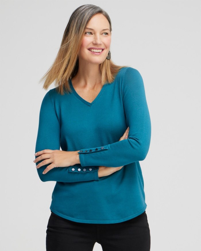 Chicos Spun Rayon V-neck Pullover Sweater - Moonlit Teal Chicos Spun Rayon V-neck Pullover Sweater - Moonlit Teal