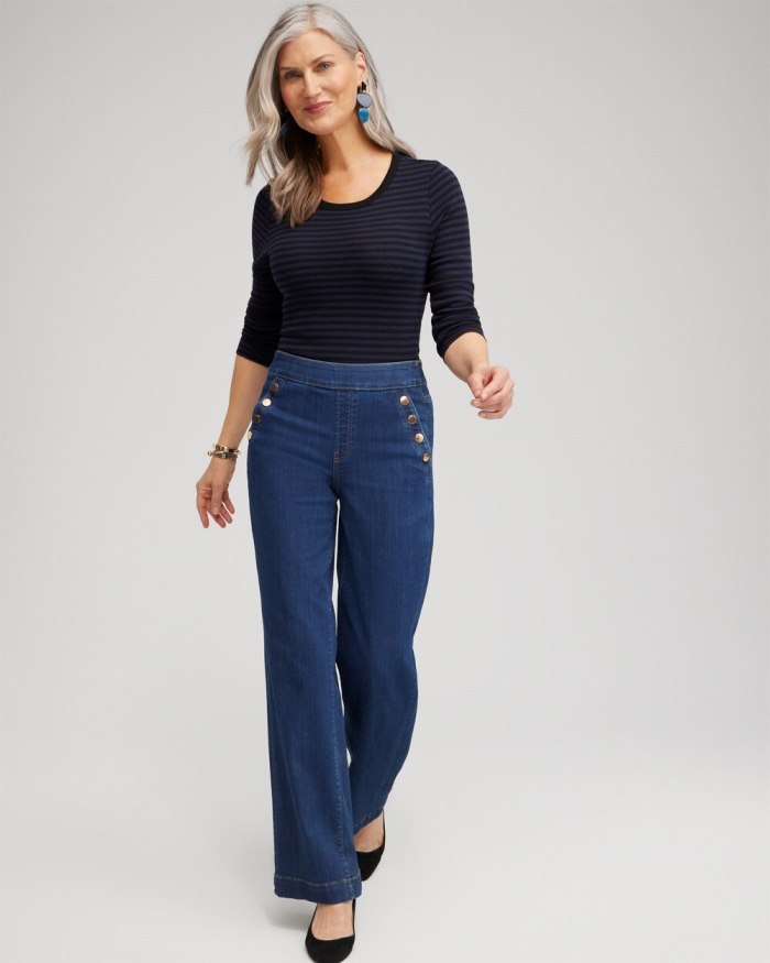 Chicos Stripe Ribbed Layering Tee - Classic Navy Chicos Stripe Ribbed Layering Tee - Classic Navy