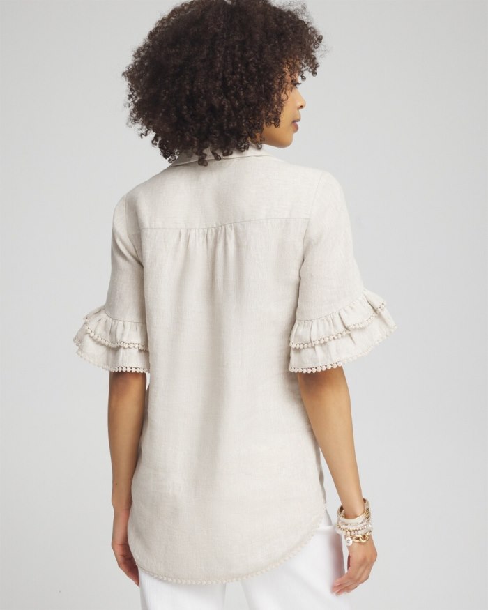 Chicos Linen Ruffle Sleeve Blouse - Oatmeal Chicos Linen Ruffle Sleeve Blouse - Oatmeal