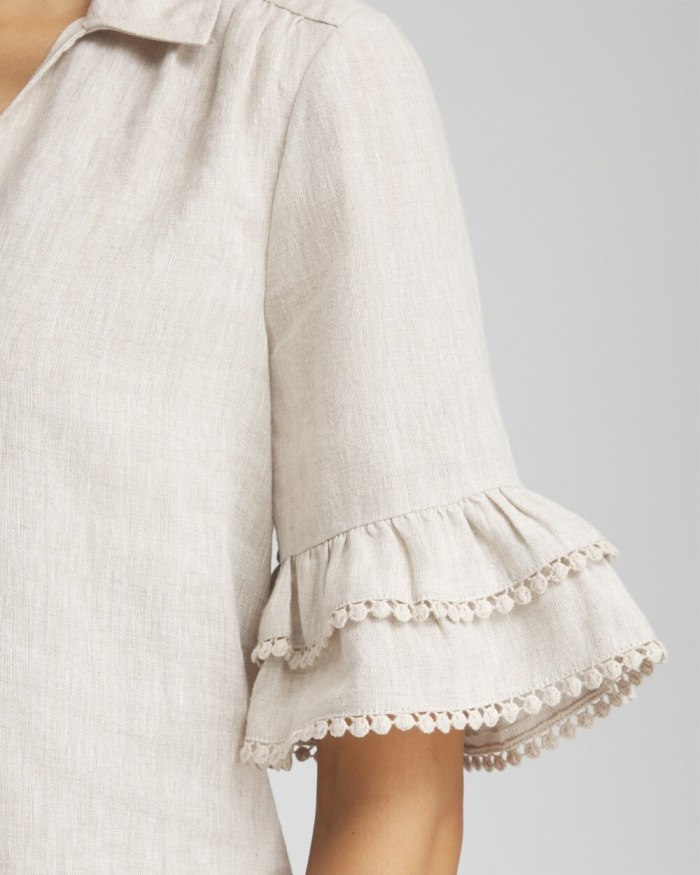Chicos Linen Ruffle Sleeve Blouse - Oatmeal Chicos Linen Ruffle Sleeve Blouse - Oatmeal