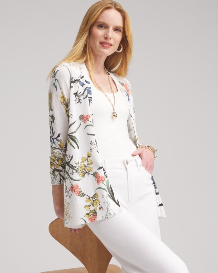 Chicos Summer Romance Floral Cardigan - Alabaster Chicos Summer Romance Floral Cardigan - Alabaster