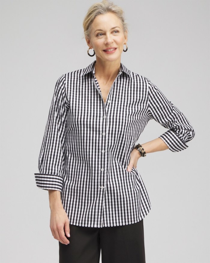 Chicos No Iron Stretch Gingham Shirt - Black Chicos No Iron Stretch Gingham Shirt - Black