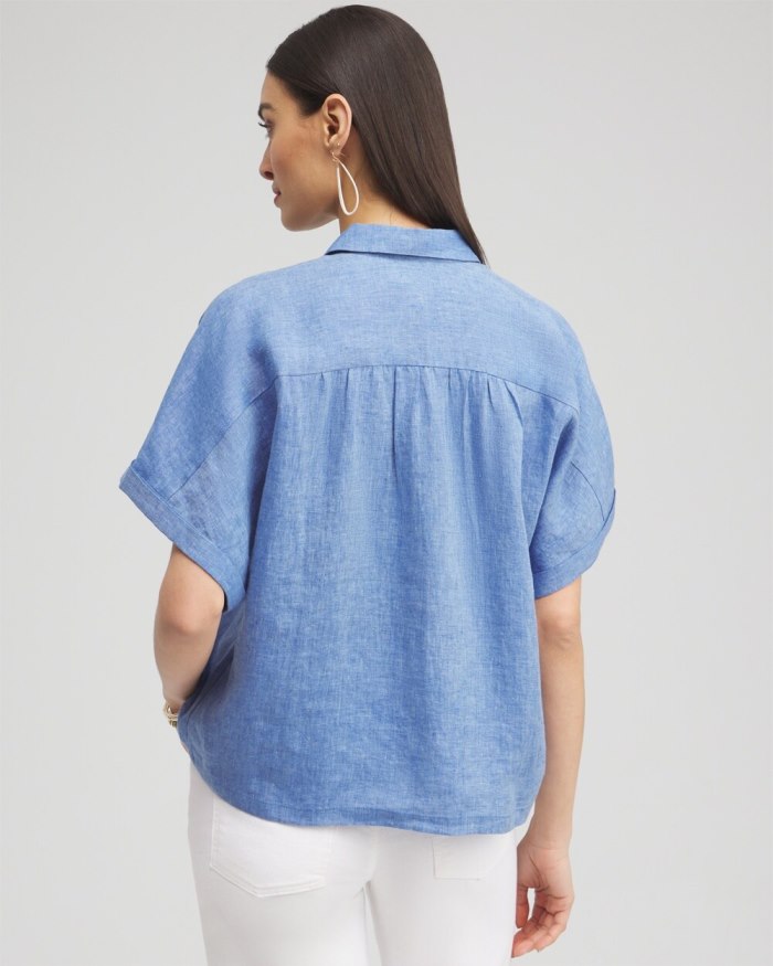 Chicos Linen Embroidered Applique Shirt - Indigo Chicos Linen Embroidered Applique Shirt - Indigo