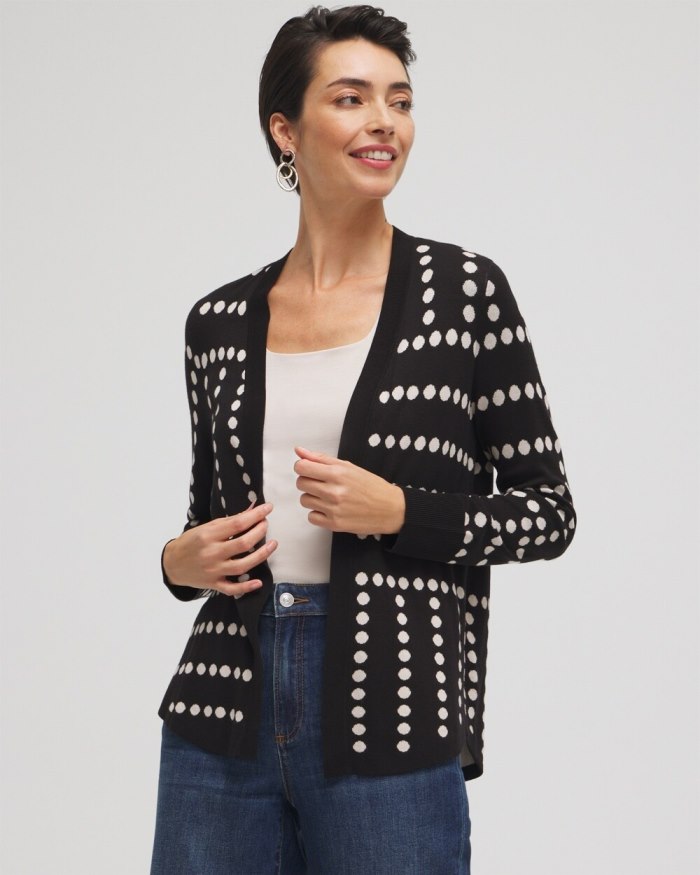 Chicos Spun Rayon Jacquard Dots Cardigan - Black Chicos Spun Rayon Jacquard Dots Cardigan - Black