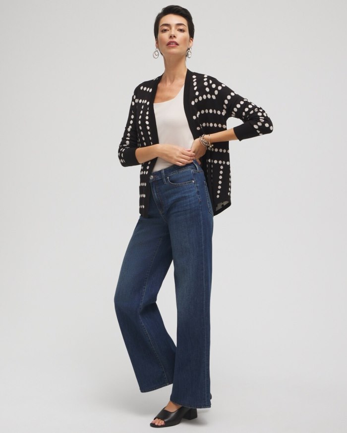 Chicos Spun Rayon Jacquard Dots Cardigan - Black Chicos Spun Rayon Jacquard Dots Cardigan - Black