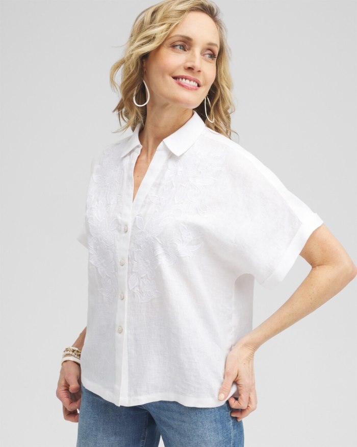 Chicos Linen Embroidered Applique Shirt - Alabaster Chicos Linen Embroidered Applique Shirt - Alabaster