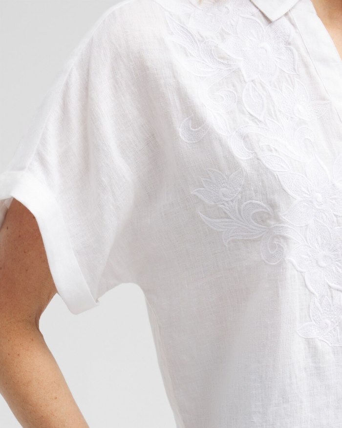 Chicos Linen Embroidered Applique Shirt - Alabaster Chicos Linen Embroidered Applique Shirt - Alabaster