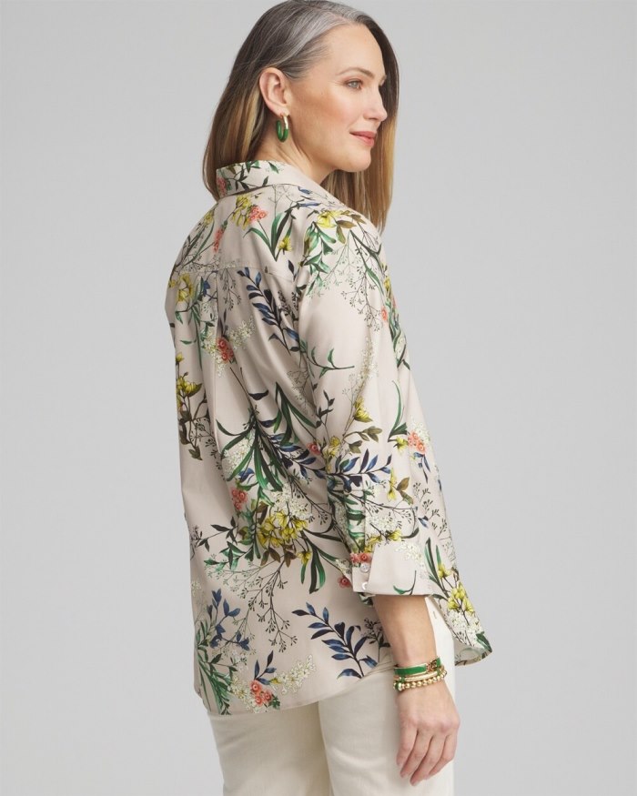 Chicos No Iron Stretch Wildflower 3/4 Sleeve Shirt - Oatmeal Chicos No Iron Stretch Wildflower 3/4 Sleeve Shirt - Oatmeal