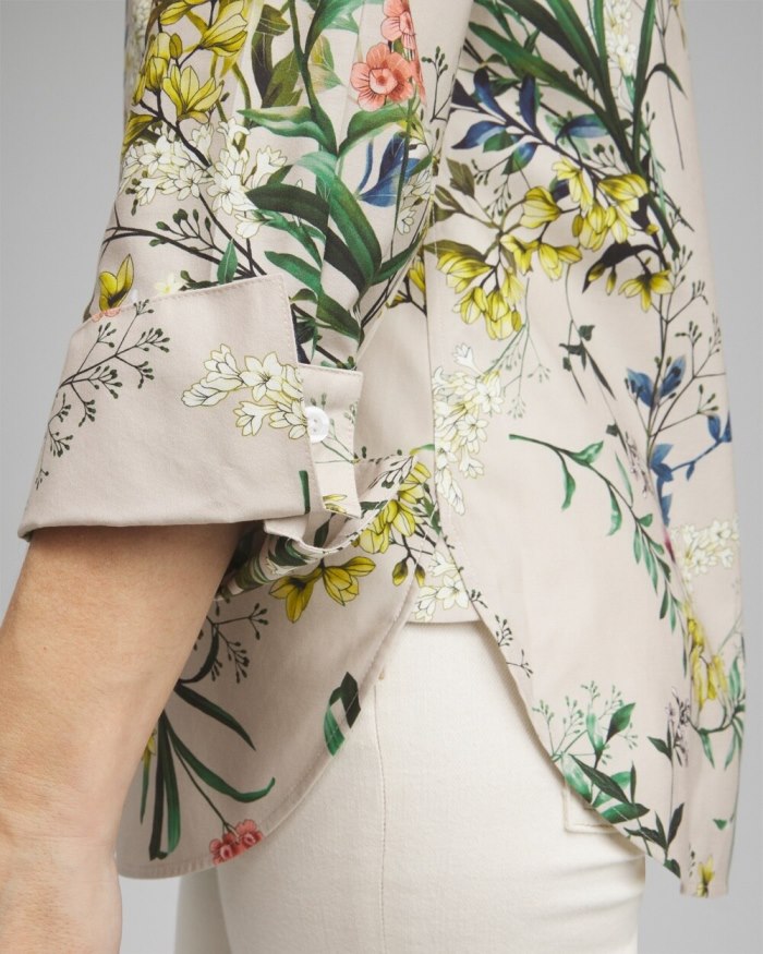 Chicos No Iron Stretch Wildflower 3/4 Sleeve Shirt - Oatmeal Chicos No Iron Stretch Wildflower 3/4 Sleeve Shirt - Oatmeal
