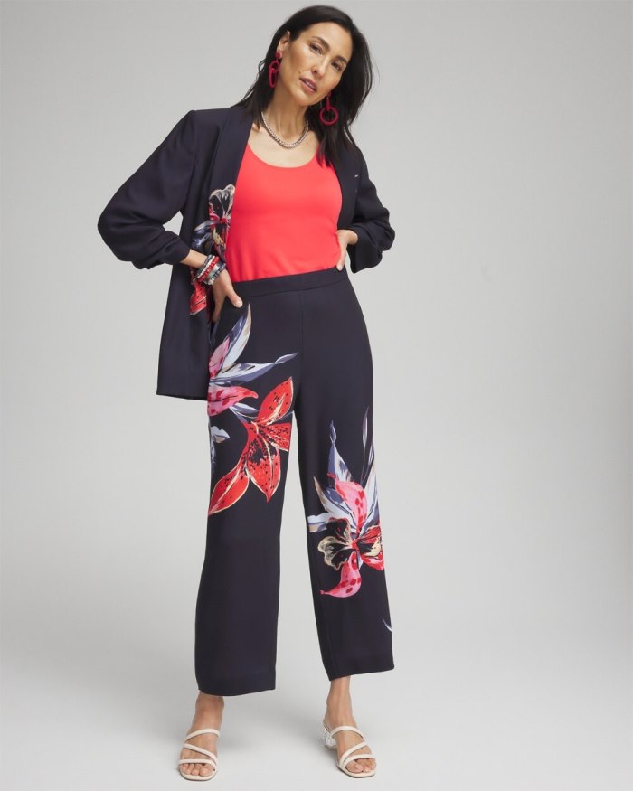 Chicos Floral Print Soft Cropped Pants - Classic Navy Chicos Floral Print Soft Cropped Pants - Classic Navy