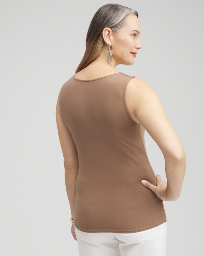 Chicos Contour Cotton Square Neck Tank - Sable Chicos Contour Cotton Square Neck Tank - Sable