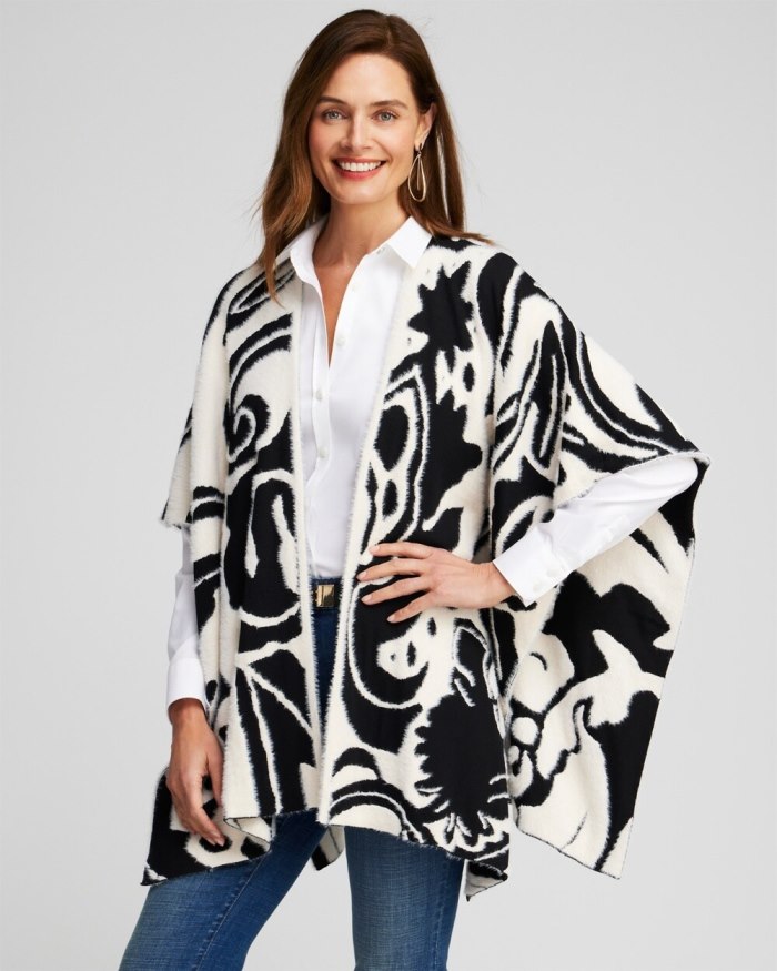 Chicos Reversible Jacquard Ruana - Black Chicos Reversible Jacquard Ruana - Black