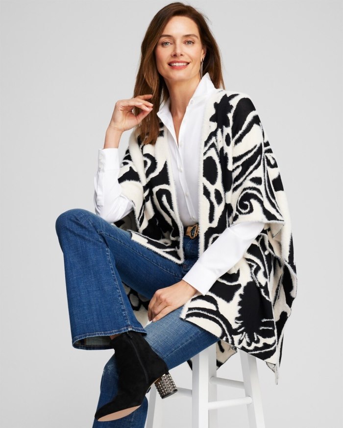 Chicos Reversible Jacquard Ruana - Black Chicos Reversible Jacquard Ruana - Black