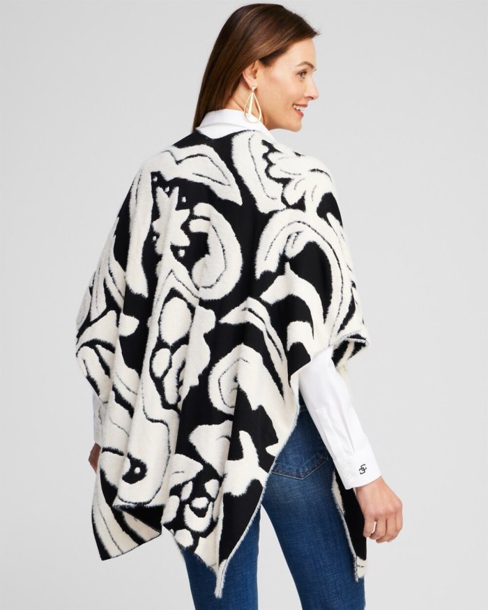 Chicos Reversible Jacquard Ruana - Black Chicos Reversible Jacquard Ruana - Black
