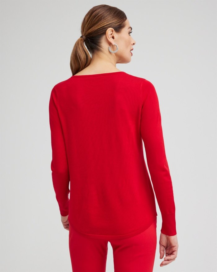 Chicos Caviar Trim V-Neck Pullover Sweater - Wild Poppy Chicos Caviar Trim V-Neck Pullover Sweater - Wild Poppy