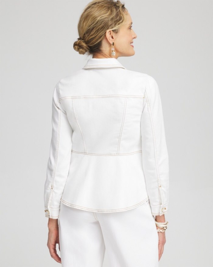 Chicos No Stain Peplum Denim Jacket - Alabaster Chicos No Stain Peplum Denim Jacket - Alabaster