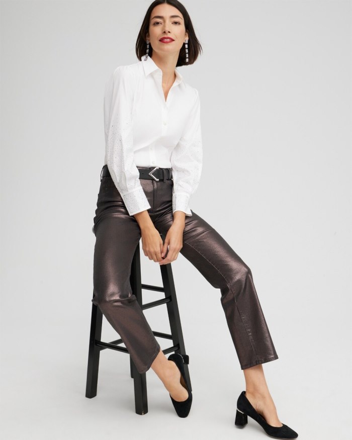 Chicos Poplin Embellished Sleeve Shirt - Black Chicos Poplin Embellished Sleeve Shirt - Black