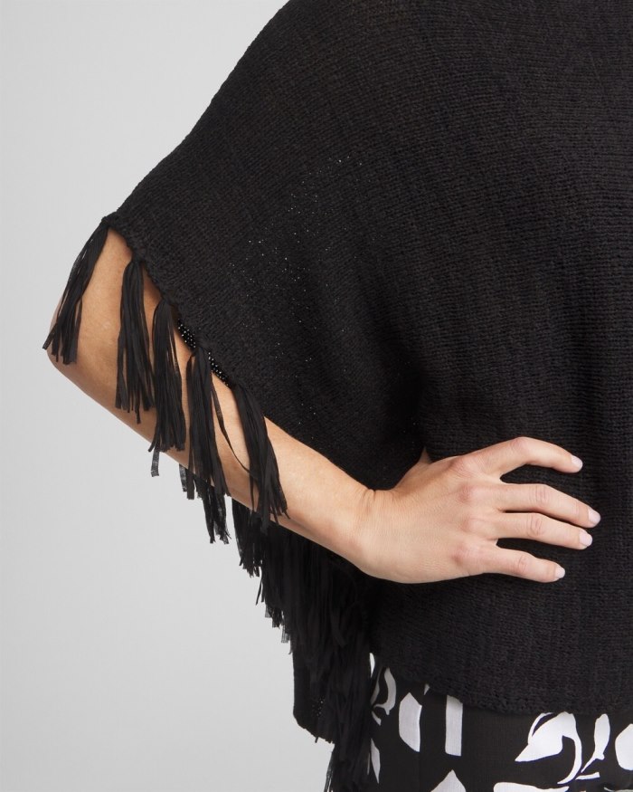 Chicos Fringe Knit Poncho - Alabaster Chicos Fringe Knit Poncho - Alabaster
