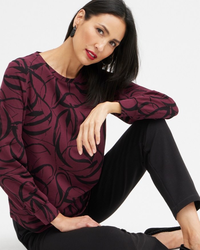 Chicos Zenergy Ribbon Print Sweatshirt - Deep Merlot Chicos Zenergy Ribbon Print Sweatshirt - Deep Merlot