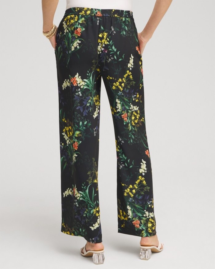 Chicos Floral Wide Leg Soft Pants - Black And Green Chicos Floral Wide Leg Soft Pants - Black And Green