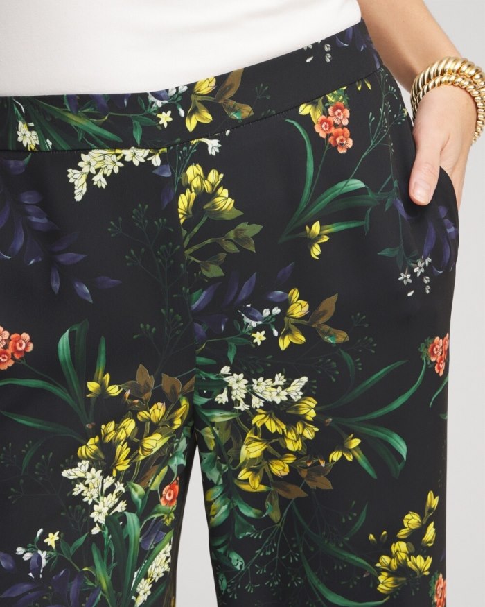 Chicos Floral Wide Leg Soft Pants - Black And Green Chicos Floral Wide Leg Soft Pants - Black And Green