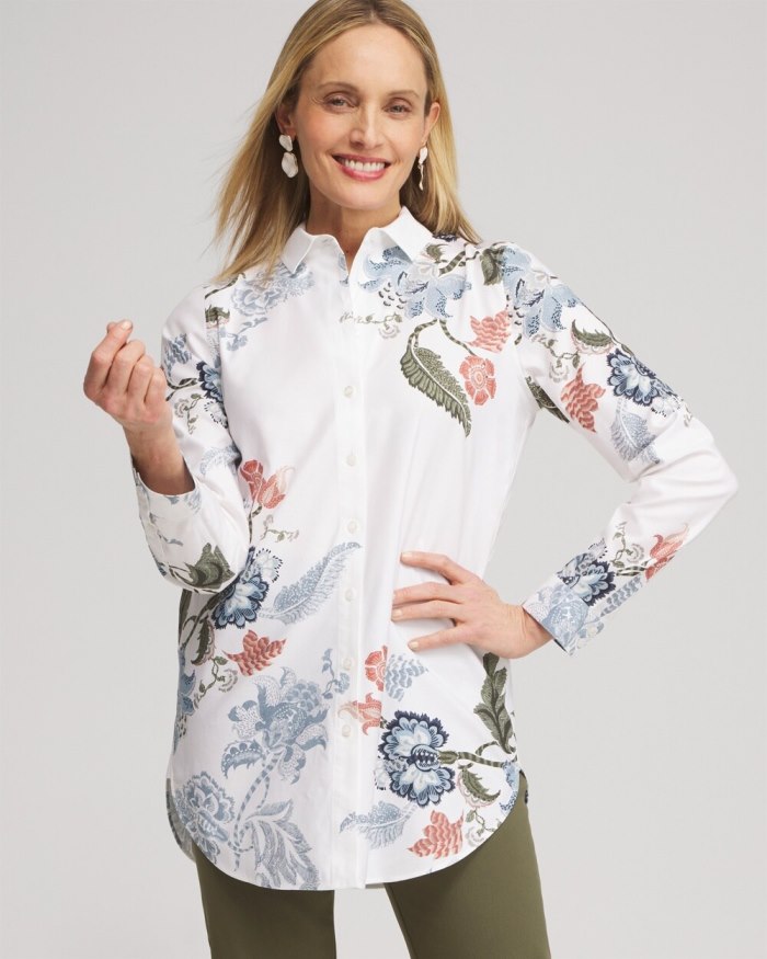 Chicos No Iron Stretch Floral Shirt - Optic White Chicos No Iron Stretch Floral Shirt - Optic White