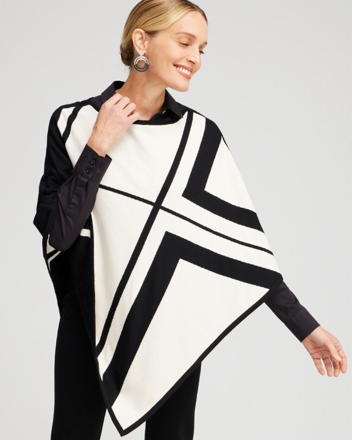 Chicos Reversible Triangle Sweater Poncho - English Cream Chicos Reversible Triangle Sweater Poncho - English Cream