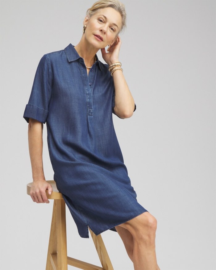 Chicos Elbow Sleeve Popover Shirt Dress - Marina Bay Indigo Chicos Elbow Sleeve Popover Shirt Dress - Marina Bay Indigo