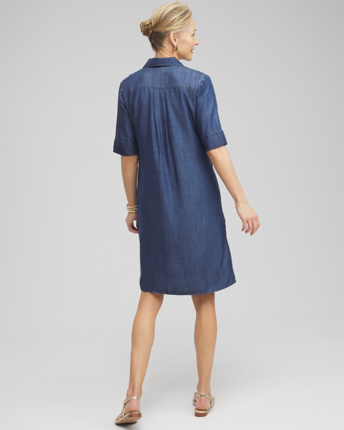 Chicos Elbow Sleeve Popover Shirt Dress - Marina Bay Indigo Chicos Elbow Sleeve Popover Shirt Dress - Marina Bay Indigo