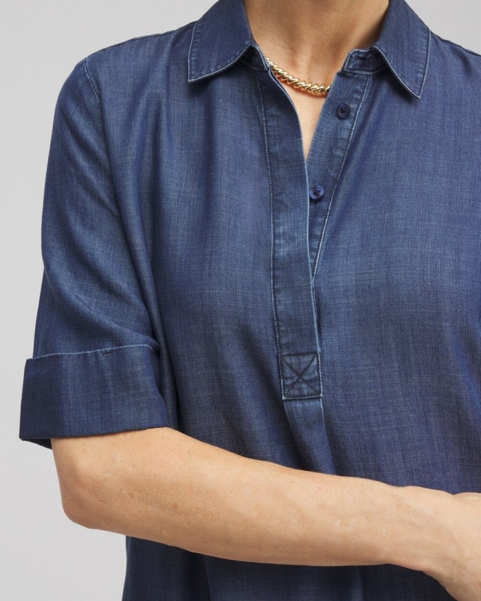 Chicos Elbow Sleeve Popover Shirt Dress - Marina Bay Indigo Chicos Elbow Sleeve Popover Shirt Dress - Marina Bay Indigo