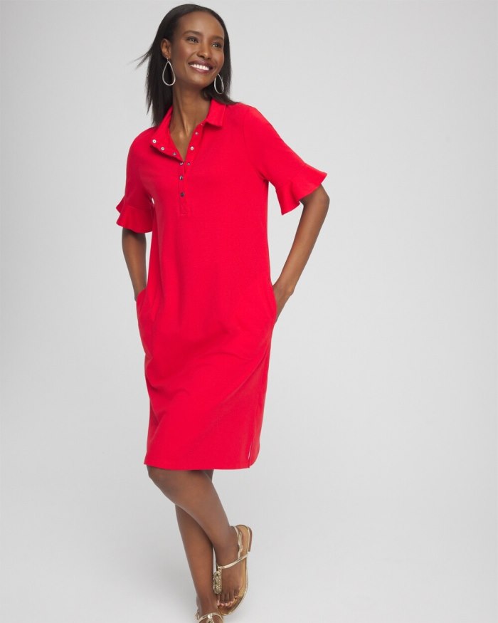Chicos Zenergy UPF Ruffle Sleeve Polo Dress - Flame Scarlet Chicos Zenergy UPF Ruffle Sleeve Polo Dress - Flame Scarlet