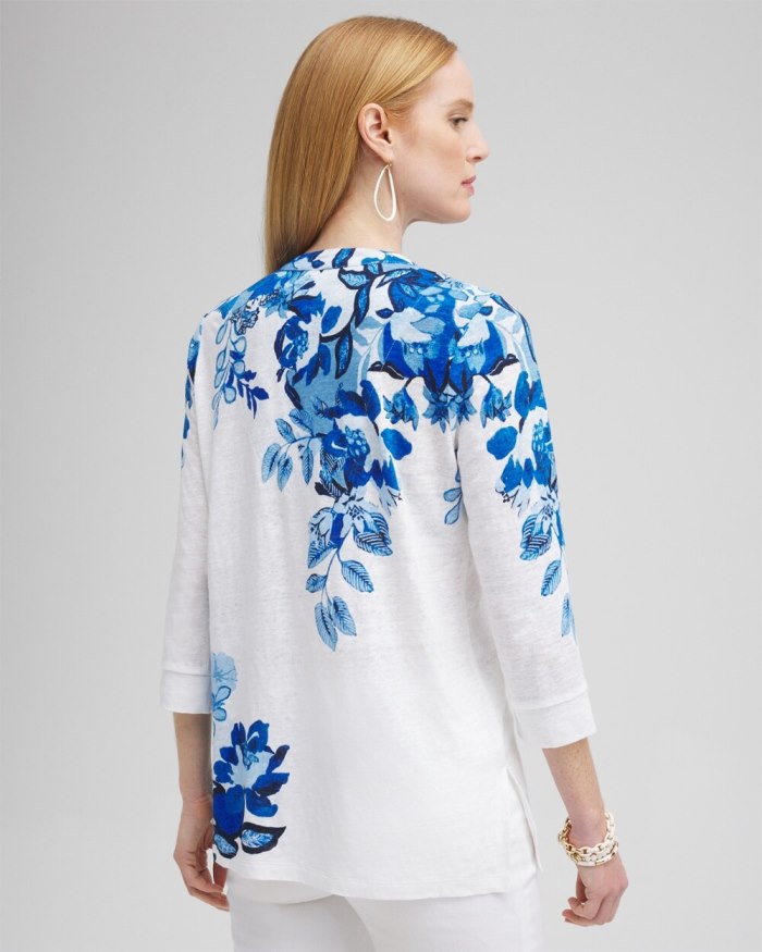 Chicos Linen Floral Embellished Tunic - Intense Azure Chicos Linen Floral Embellished Tunic - Intense Azure