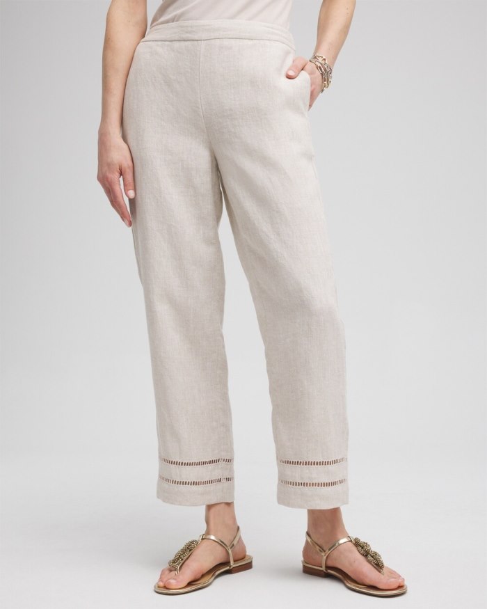 Chicos Linen Ladder Trim Cropped Pants - Oatmeal Chicos Linen Ladder Trim Cropped Pants - Oatmeal