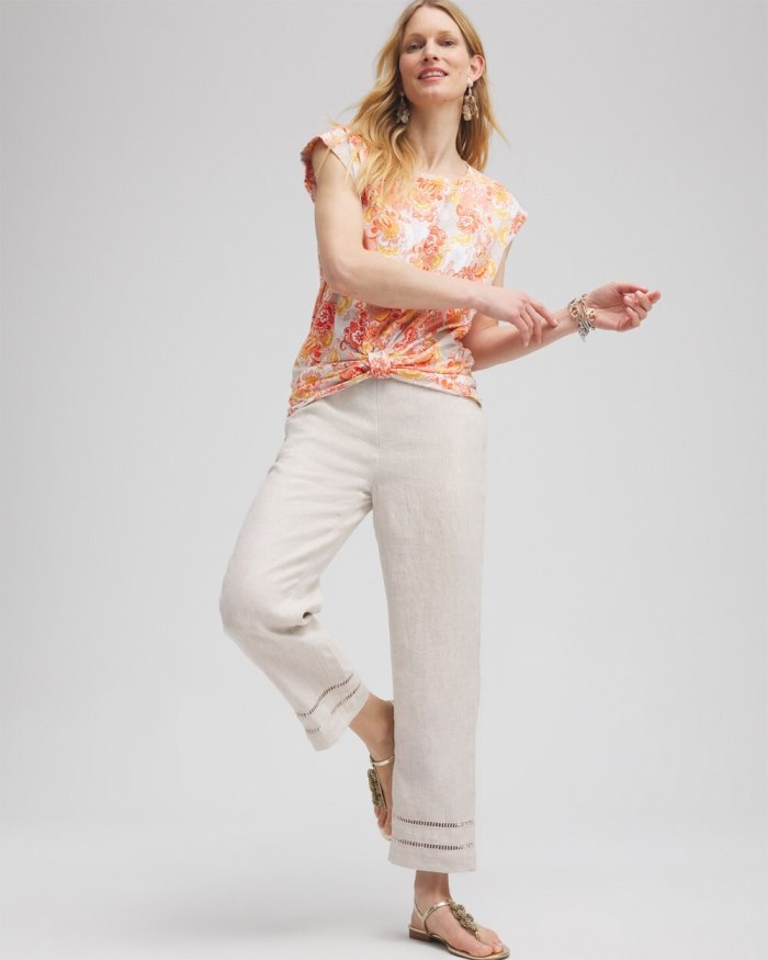 Chicos Linen Ladder Trim Cropped Pants - Oatmeal Chicos Linen Ladder Trim Cropped Pants - Oatmeal