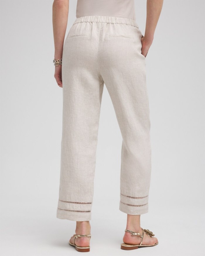 Chicos Linen Ladder Trim Cropped Pants - Oatmeal Chicos Linen Ladder Trim Cropped Pants - Oatmeal