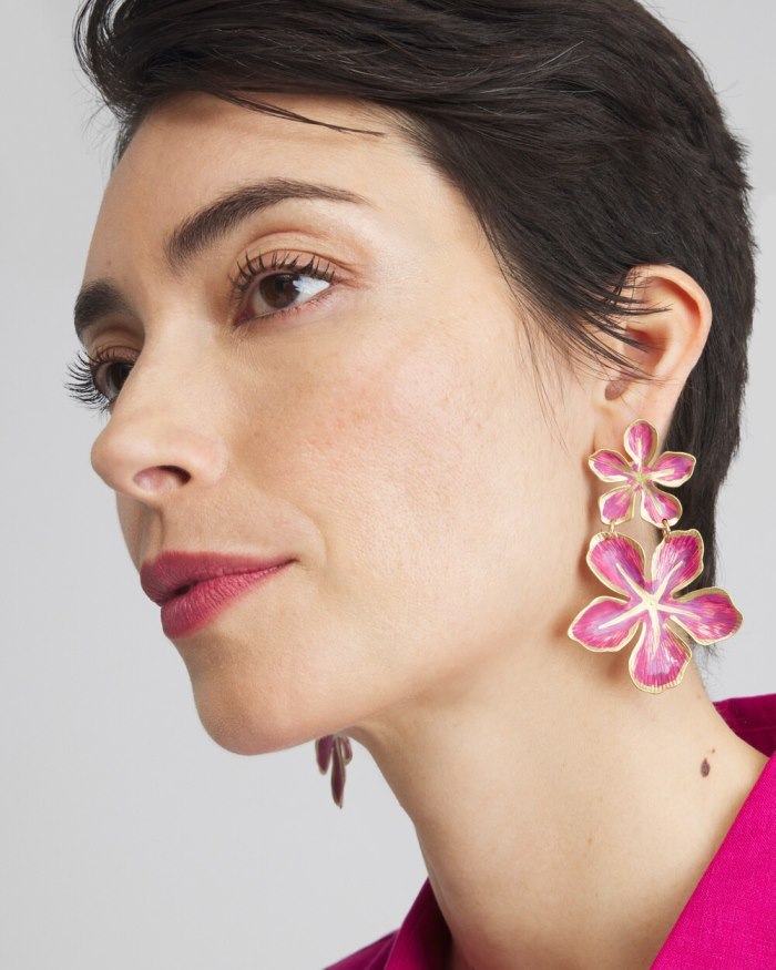 Chicos No Droop Magenta Flower Earrings - Magenta Rose Chicos No Droop Magenta Flower Earrings - Magenta Rose