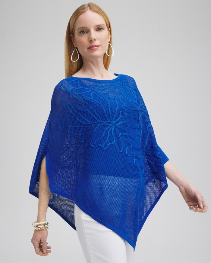 Chicos Embroidered Knit Triangle Poncho - Mango Sorbet Chicos Embroidered Knit Triangle Poncho - Mango Sorbet