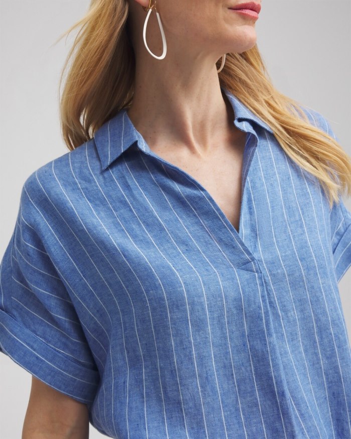 Chicos Linen Stripe Popover Top - Blue Chicos Linen Stripe Popover Top - Blue