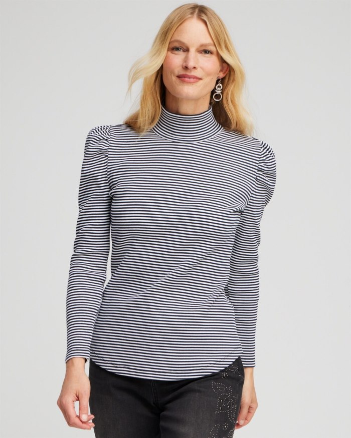 Chicos Rib Knit Stripe Turtleneck - Black Chicos Rib Knit Stripe Turtleneck - Black