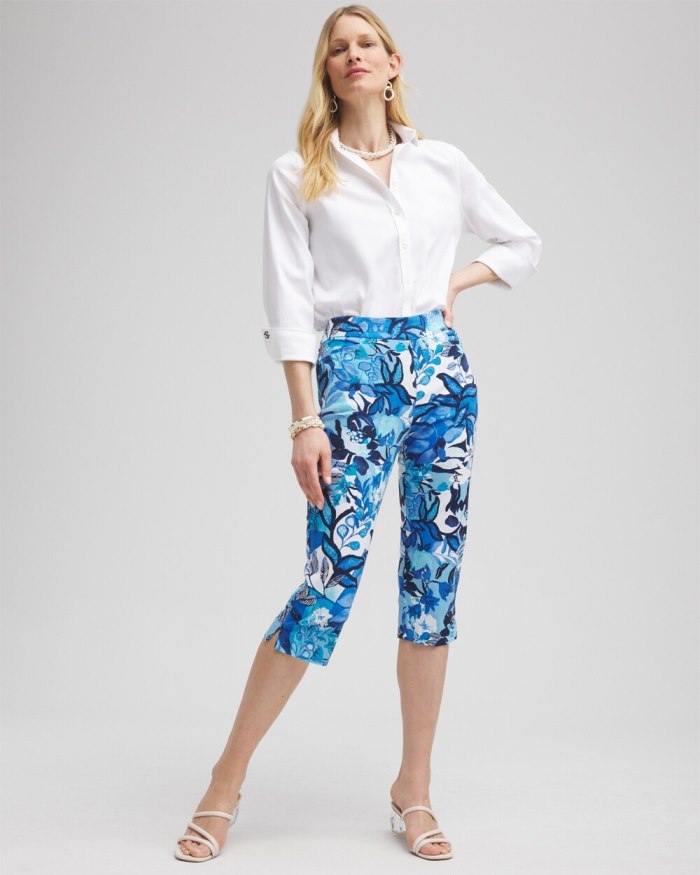 Chicos Brigitte Cool Floral Capri Pants - Alabaster/Classic Navy Chicos Brigitte Cool Floral Capri Pants - Alabaster/Classic Navy