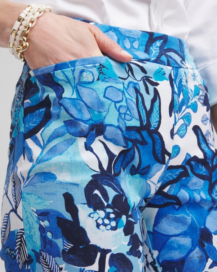 Chicos Brigitte Cool Floral Capri Pants - Alabaster/Classic Navy Chicos Brigitte Cool Floral Capri Pants - Alabaster/Classic Navy