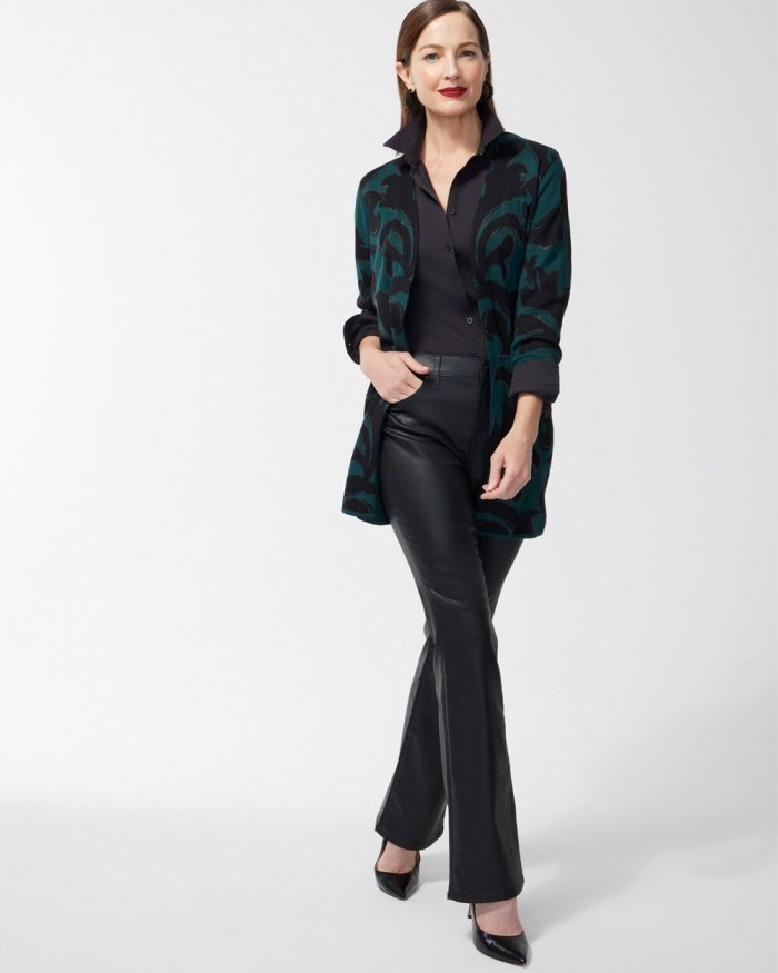Chicos Scroll Print Lurex Cardigan Sweater - Enchanted Forest Chicos Scroll Print Lurex Cardigan Sweater - Enchanted Forest