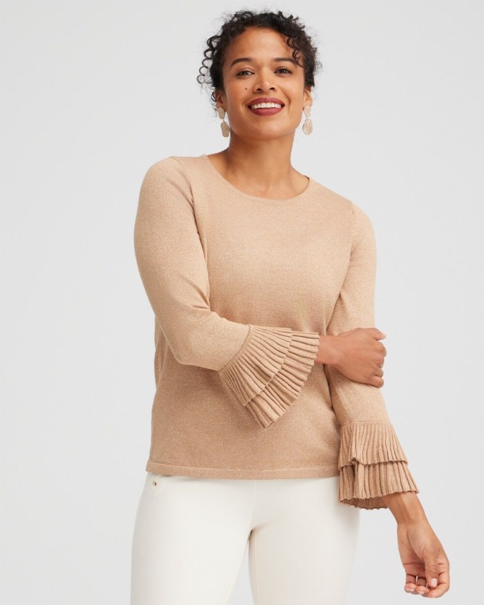 Chicos Lurex Pleat Sleeve Pullover Sweater - Faux Camel Heather Chicos Lurex Pleat Sleeve Pullover Sweater - Faux Camel Heather