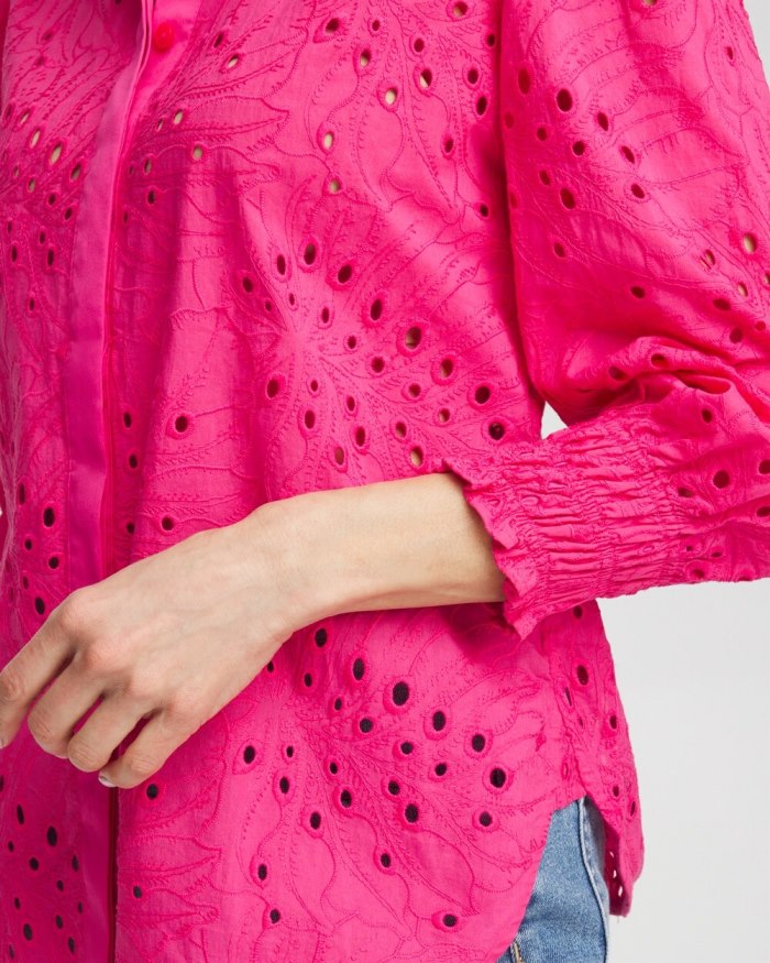 Chicos Eyelet Shirt - PINK BROMELIAD Chicos Eyelet Shirt - PINK BROMELIAD