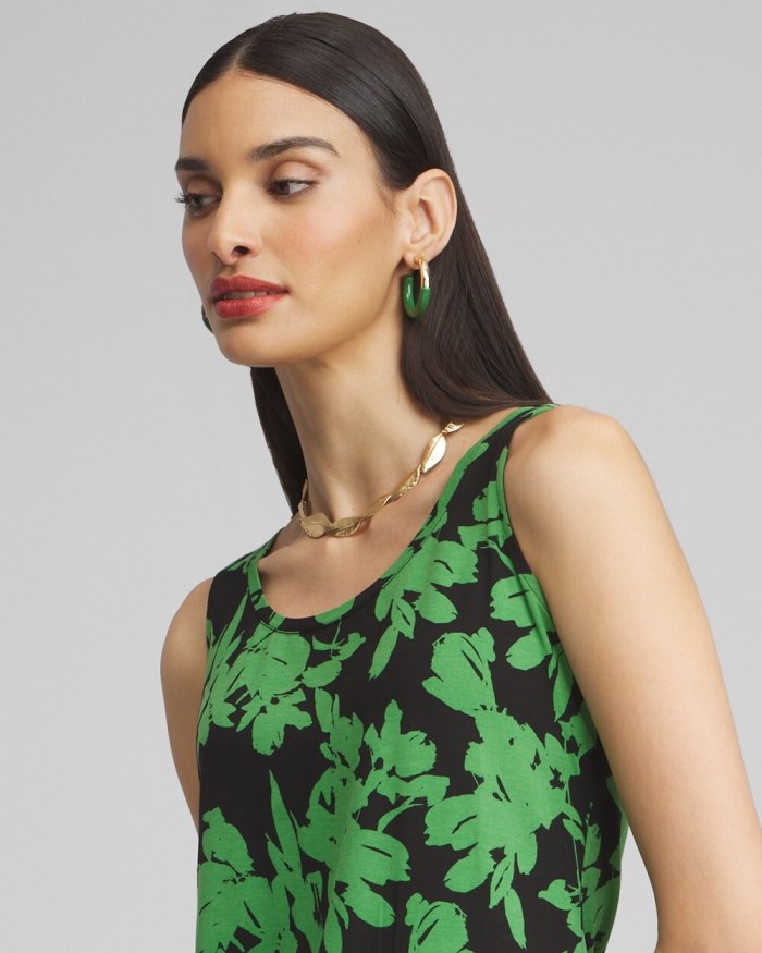 Chicos Touch of Cool Floral Polished Tank - Verdant Green Chicos Touch of Cool Floral Polished Tank - Verdant Green